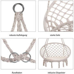 Detex Silla Colgante Redonda De Ø61cm Cojin Incluido Color Crema/ Gris Hamaca De Interior Y Exterior Decoración Moderna Beige -Mano Mano Ventas 20965372 4