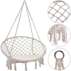 Detex Silla Colgante Redonda De Ø61cm Cojin Incluido Color Crema/ Gris Hamaca De Interior Y Exterior Decoración Moderna Beige -Mano Mano Ventas 20965372 5
