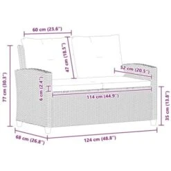 Sofá De Jardín 2 Plazas Y Cojines Ratán Sintético Negro 124 Cm VidaXL -Mano Mano Ventas 23855332 3