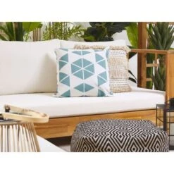 Conjunto De Cojines Decorativos De Jardín De Poliéster Blanco Y Azul 45 X 45 Cm Patrón Geométrico Triangular Rigosa -Mano Mano Ventas 26361429 2