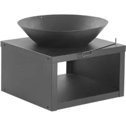 Pozo De Fuego De Acero Negro Carbón Redondo Con Atizador Almacenamiento Troncos Jardín Moderno Tanara