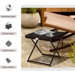 OUTSUNNY Mesa Plegable Para Jardín Terraza Patio Ratán Y Acero Con Patas Cruzadas Marrón -Mano Mano Ventas 28105521 5