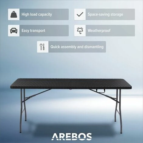 AREBOS Mesa Plegable Mesa De Buffet Mesa De Ratán Look Mesa De Jardín 3 AREBOS Mesa Plegable Mesa De Buffet Mesa De Ratán Look Mesa De Jardín - Imagen 3