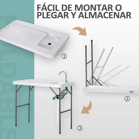 OUTSUNNY Mesa Plegable De Picnic Con Fregadero Y Grifo Para Camping 114,5x59x94,5cm 4 OUTSUNNY Mesa Plegable De Picnic Con Fregadero Y Grifo Para Camping 114,5x59x94,5cm - Imagen 4