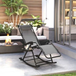 OUTSUNNY Silla Mecedora De Jardín Plegable Con Techo Reposacabezas Extraíble Acero Gris -Mano Mano Ventas 29107667 3