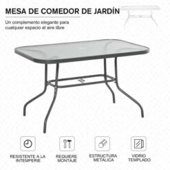 OUTSUNNY Mesa De Jardín Exterior Rectangular De Metal Orificio Para Sombrilla 120x80x70cm 7 OUTSUNNY Mesa De Jardín Exterior Rectangular De Metal Orificio Para Sombrilla 120x80x70cm -Mano Mano Ventas 29107680 3
