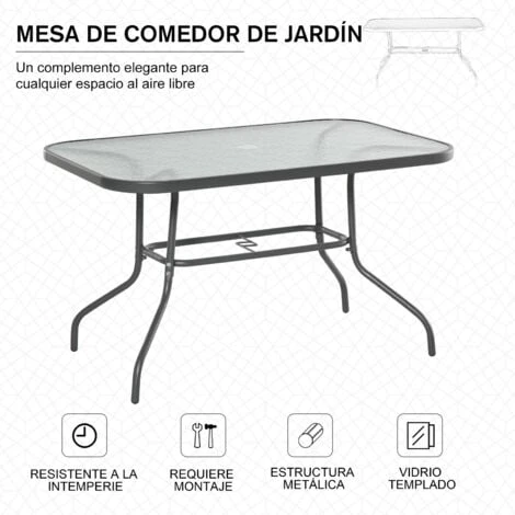 OUTSUNNY Mesa De Jardín Exterior Rectangular De Metal Orificio Para Sombrilla 120x80x70cm 3 OUTSUNNY Mesa De Jardín Exterior Rectangular De Metal Orificio Para Sombrilla 120x80x70cm - Imagen 3