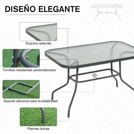 OUTSUNNY Mesa De Jardín Exterior Rectangular De Metal Orificio Para Sombrilla 120x80x70cm 4 OUTSUNNY Mesa De Jardín Exterior Rectangular De Metal Orificio Para Sombrilla 120x80x70cm - Imagen 4