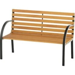 OUTSUNNY Banco De Jardín De 2 Plazas 122x60x83 Cm Con Respaldo Y Apoyabrazos Madera Acero