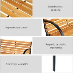 OUTSUNNY Banco De Jardín De 2 Plazas 122x60x83 Cm Con Respaldo Y Apoyabrazos Madera Acero -Mano Mano Ventas 29208348 4