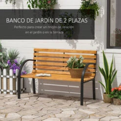 OUTSUNNY Banco De Jardín De 2 Plazas 122x60x83 Cm Con Respaldo Y Apoyabrazos Madera Acero -Mano Mano Ventas 29208348 5