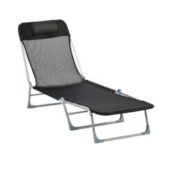 OUTSUNNY Tumbona Plegable Y Reclinable Con Reposacabezas Y Respaldo Ajustable Negro