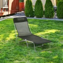 OUTSUNNY Tumbona Plegable Y Reclinable Con Reposacabezas Y Respaldo Ajustable Negro -Mano Mano Ventas 29358318 4