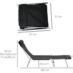 OUTSUNNY Tumbona Plegable Y Reclinable Con Reposacabezas Y Respaldo Ajustable Negro -Mano Mano Ventas 29358318 5