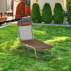 OUTSUNNY Tumbona Plegable Y Reclinable Con Reposacabezas Y Respaldo Ajustable Marrón -Mano Mano Ventas 29358323 3