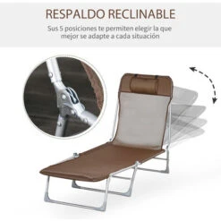 OUTSUNNY Tumbona Plegable Y Reclinable Con Reposacabezas Y Respaldo Ajustable Marrón -Mano Mano Ventas 29358323 4