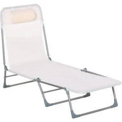 OUTSUNNY Tumbona Plegable Y Reclinable Con Reposacabezas Y Respaldo Ajustable Crema