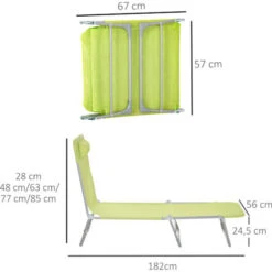 OUTSUNNY Tumbona Plegable Y Reclinable Con Reposacabezas Y Respaldo Ajustable Verde -Mano Mano Ventas 29358333 3