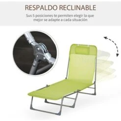 OUTSUNNY Tumbona Plegable Y Reclinable Con Reposacabezas Y Respaldo Ajustable Verde -Mano Mano Ventas 29358333 4