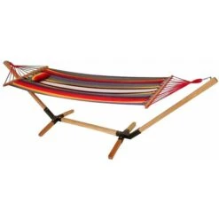 Colchoneta De Algodón Con Marco De Madera Tumbona Para Jardín L 200 Cm Multicolor Harms 504423