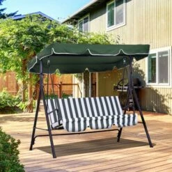 OUTSUNNY Columpio De Jardín De 3 Plazas Con Techo Ajustable Acero 172x110x153 Cm Verde -Mano Mano Ventas 29546547 3