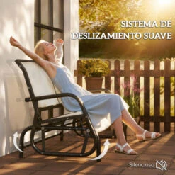 OUTSUNNY Banco Balancín De 2 Plazas Silla Mecedora De Jardín Tubo De Metal Y Tela Texteline Transpirable Para Exterior Carga Máx. 200 Kg 120x70x85 Cm -Mano Mano Ventas 29546572 4