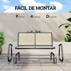 OUTSUNNY Banco Balancín De 2 Plazas Silla Mecedora De Jardín Tubo De Metal Y Tela Texteline Transpirable Para Exterior Carga Máx. 200 Kg 120x70x85 Cm -Mano Mano Ventas 29546572 5