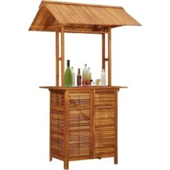 Mesa De Bar Jardín Con Tejado Madera De Acacia 122x106x217 Cm