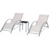 OUTSUNNY 2 Tumbonas De Jardín 59x169x66cm Con Mesa De Café 41x41x45cm Patio Piscina Beige