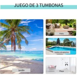 OUTSUNNY 2 Tumbonas De Jardín 59x169x66cm Con Mesa De Café 41x41x45cm Patio Piscina Beige -Mano Mano Ventas 29975392 5