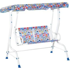 OUTSUNNY Columpio Infantil De Jardín De 2 Plazas Balancín De Exterior Para Niños De +3 Años Con Toldo Ajustable En Ángulo Carga Máx. 60 Kg 110x70x110 Cm