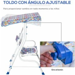 OUTSUNNY Columpio Infantil De Jardín De 2 Plazas Balancín De Exterior Para Niños De +3 Años Con Toldo Ajustable En Ángulo Carga Máx. 60 Kg 110x70x110 Cm -Mano Mano Ventas 30081524 4