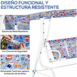OUTSUNNY Columpio Infantil De Jardín De 2 Plazas Balancín De Exterior Para Niños De +3 Años Con Toldo Ajustable En Ángulo Carga Máx. 60 Kg 110x70x110 Cm -Mano Mano Ventas 30081524 5