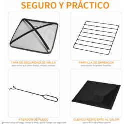 OUTSUNNY Brasero Exterior Cuadrada Multifuncional 76x76x47 Cm Calefacción Barbacoa Negro -Mano Mano Ventas 30114955 5