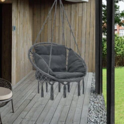 Hamaca Silla Colgante Con Cojín De Asiento Kailua Algodón Poliéster Gris Oscuro [casa.pro]®