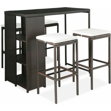 Set De Bar Para Jardín 5 Pzas Y Cojines Ratán Sintético Marrón VidaXL 1 Set De Bar Para Jardín 5 Pzas Y Cojines Ratán Sintético Marrón VidaXL
