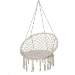 OUTSUNNY Silla Colgante Redondo De Ø60 Cm Con Cojín Interior Y Exterior 80x80x42 Cm Beige