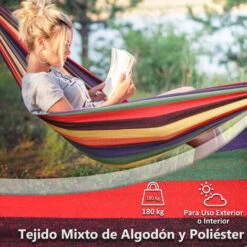 OUTSUNNY Hamaca Doble De Algodón Portátil 290x150 Cm Carga 180 Kg Para Acampar Exteriores -Mano Mano Ventas 30427989 4