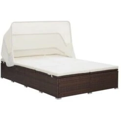 Tumbona Para 2 Personas Con Cojín Ratán Sintético Marrón VidaXL