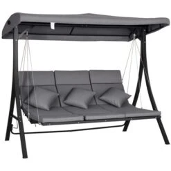 OUTSUNNY Columpio Balancín De Jardín Con Dosel Ajustable De 3 Plazas Con Cojines Gris