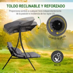 OUTSUNNY Columpio Balancín De Jardín Con Dosel Ajustable De 3 Plazas Con Cojines Gris -Mano Mano Ventas 30650259 4