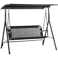 OUTSUNNY Columpio De Jardín 2 Plazas Silla Balancín Techo Ajustable 172x110x155cm Negro