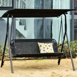 OUTSUNNY Columpio De Jardín 2 Plazas Silla Balancín Techo Ajustable 172x110x155cm Negro -Mano Mano Ventas 30650260 3