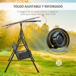 OUTSUNNY Columpio De Jardín 2 Plazas Silla Balancín Techo Ajustable 172x110x155cm Negro -Mano Mano Ventas 30650260 4