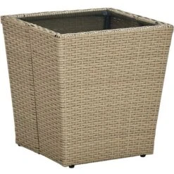 Mesa De Centro De Ratán PE Vidrio Templado Beige 41,5x41,5x44cm VidaXL