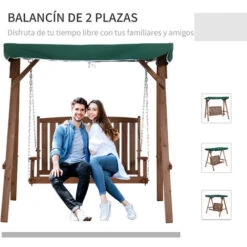 OUTSUNNY Banco Columpio De Jardín De Madera Dosel Verde 160x120x165cm Carga 227kg Marrón -Mano Mano Ventas 31051588 4