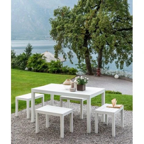 Dmora Salón De Jardín Sanremo, Conjunto De Jardín Con 1 Mesa Rectangular Y 4 Bancos, Conjunto De Interior Y Exterior Para Pic Nic, 100% Made In Italy, Blanco, Con Embalaje Reforzado 4 Dmora Salón De Jardín Sanremo, Conjunto De Jardín Con 1 Mesa Rectangular Y 4 Bancos, Conjunto De Interior Y Exterior Para Pic Nic, 100% Made In Italy, Blanco, Con Embalaje Reforzado - Imagen 4