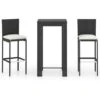 Set Muebles Bar Jardín 3 Piezas Y Cojines Ratán Sintético Negro VidaXL