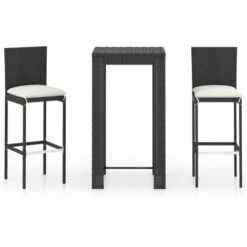 Set Muebles Bar Jardín 3 Piezas Y Cojines Ratán Sintético Negro VidaXL