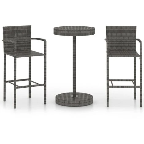 Conjunto De Bar Para Jardín 3 Piezas Ratán Sintético Gris VidaXL 1 Conjunto De Bar Para Jardín 3 Piezas Ratán Sintético Gris VidaXL